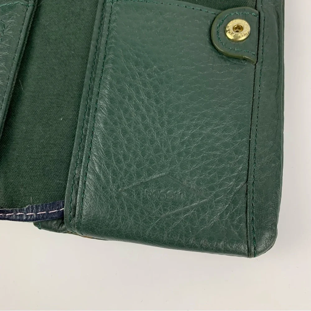 Fossil Purple Green Leather Multicolored Colorblock Bifold Wallet